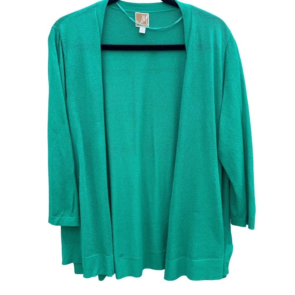 JM Collection Womens XL Emerald Open Front 3/4 Sleeve Knit Soft Cardigan Sweater